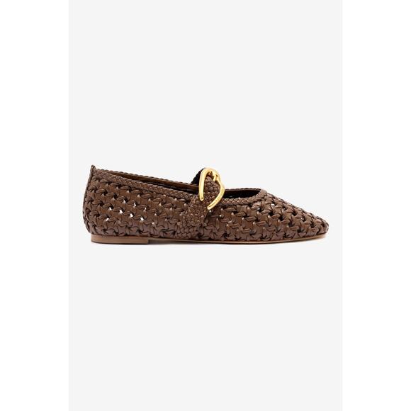 Larroudé Verona New Macrame Flat Shoes - 9.5 Burnt Umber Leather - Picture 1 of 5